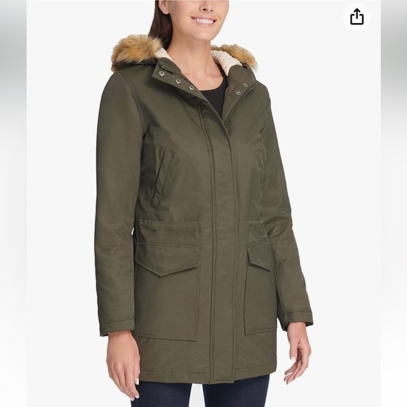 NWT Levi's Women's Performance Mid-length Parka Jacket Army Green Size 2X - Picture 4 of 16